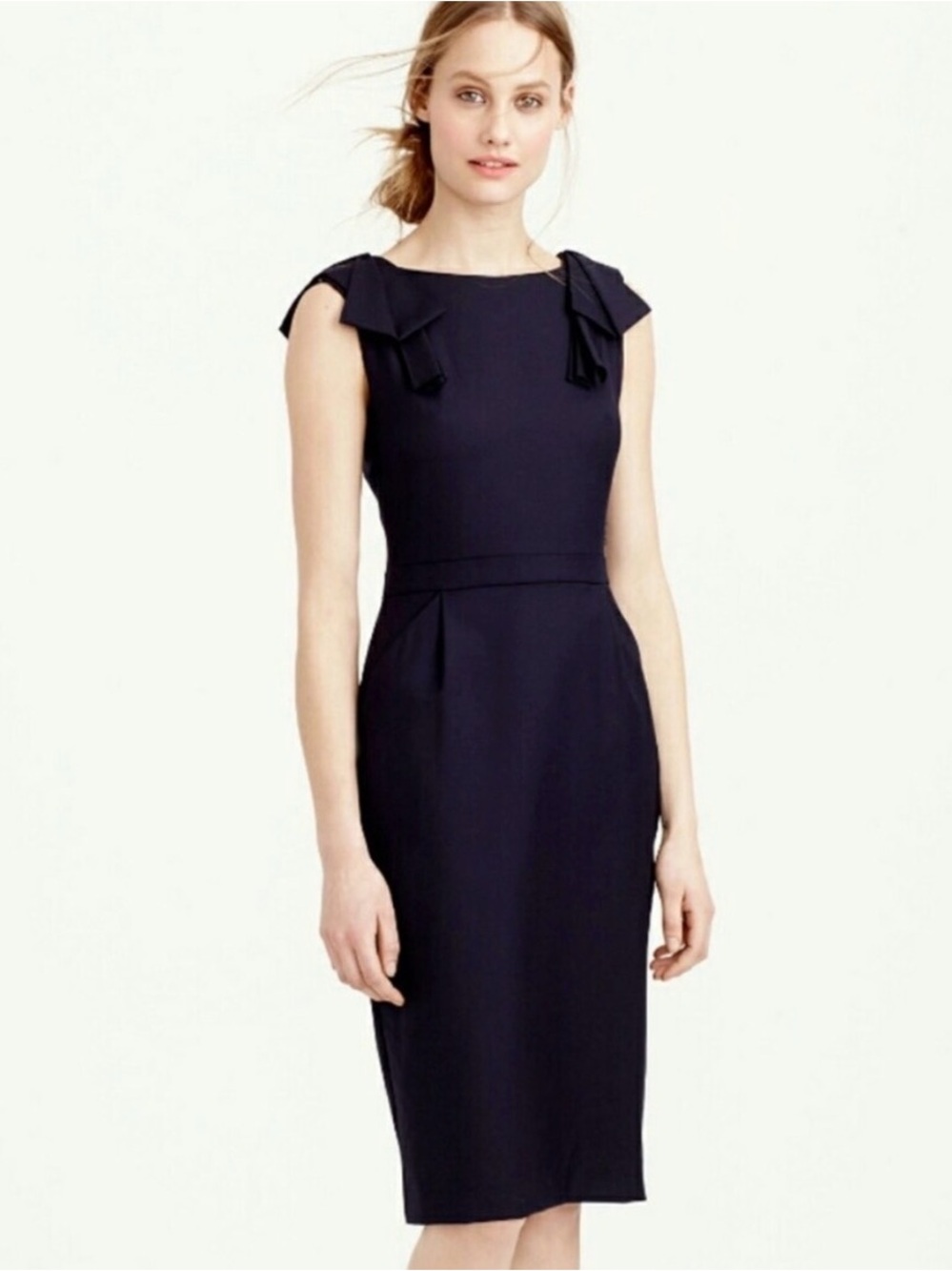 J.CREW Navy Bow Straps Wool Sheath Dress